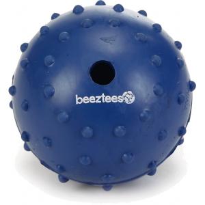 Rubber bal massief met bel hondenspeeltje blauw 7 cm