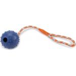 Rubberen bal met bel aan koord hondenspeeltje blauw 30 cm